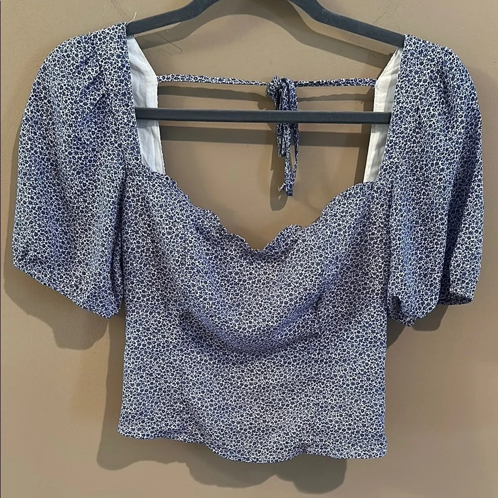 Abercrombie and fitch Floral Puff Sleeve Top - Blue